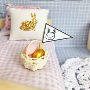easter dollhouse, miniature easter, bunny cushion