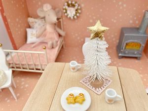 white dollhouse Christmas tree, mini Christmas tree