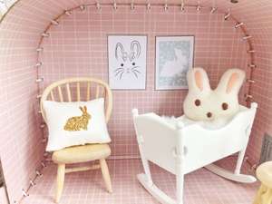easter dollhouse, miniature easter, bunny cushion