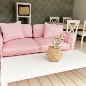 dollhouse sofa, miniature sofa, 12th scale sofa, pink dollhouse sofa, pink mini sofa