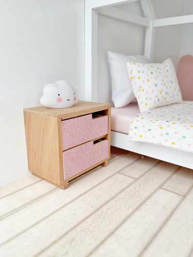 modern dollhouse chest of drawers, pink modern dollhouse