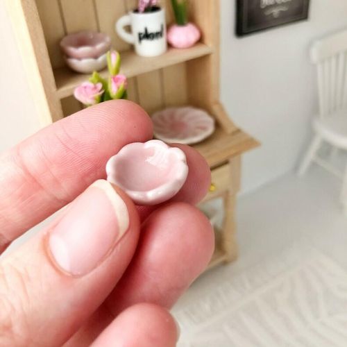 dollhouse bowl, miniature bowl, pink bowl