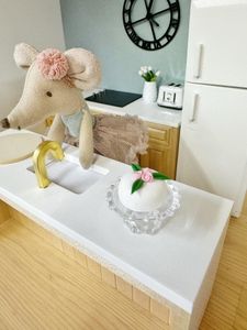 miniature dollhouse white floral cake on stand