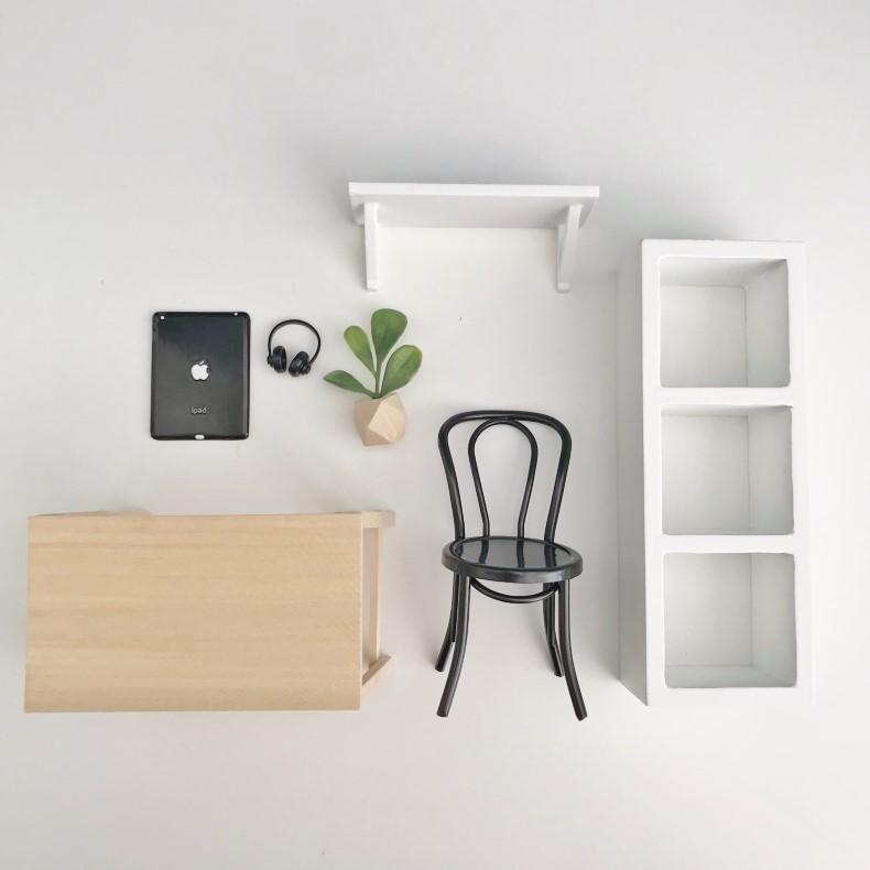 Pretty Little Minis create a modern dollhouse office space