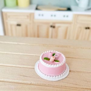 modern dollhouse food, modern dollhouse pink cake, miniature pink cake