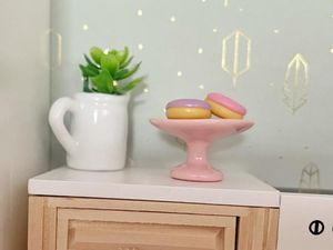 modern dollhouse cake stand, miniature ceramic cake stand