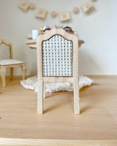 wooden dollhouse chair, miniature boho chair