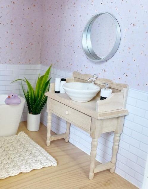 modern dollhouse natural wood bathroom vanity