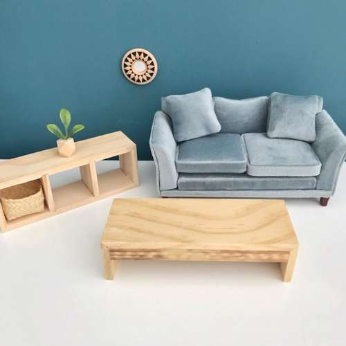 BE_ KM_ Mini Furniture Sofa Couch 2 Cushions Doll House Accessories 