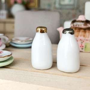 miniature milk bottles, mini milk bottles, dollhouse milk