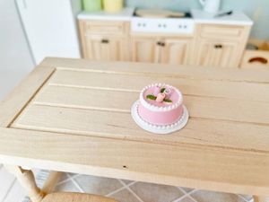 modern dollhouse food, modern dollhouse pink cake, miniature pink cake