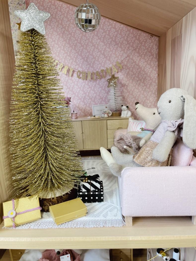 dolls house Christmas tree, miniature gold tree