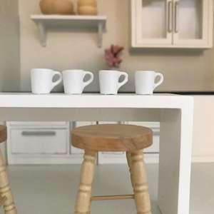 miniature crockery, miniature tableware, white mini plates, mini cups, mini mugs