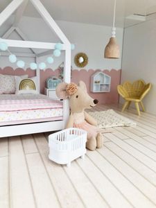 dollhouse doll bed, miniature doll bed, mini doll bed