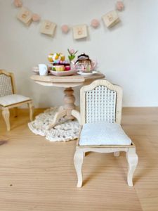 wooden dollhouse chair, miniature boho chair