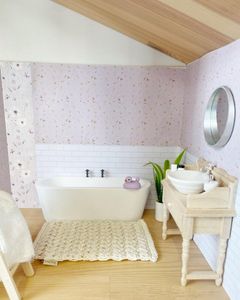 modern dollhouse natural wood bathroom vanity