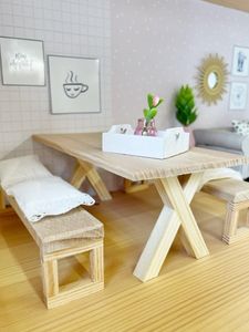 modern dollhouse bench seat, scandi style dolls house furniture