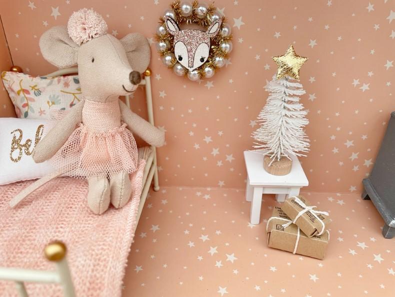 white dollhouse Christmas tree, mini Christmas tree