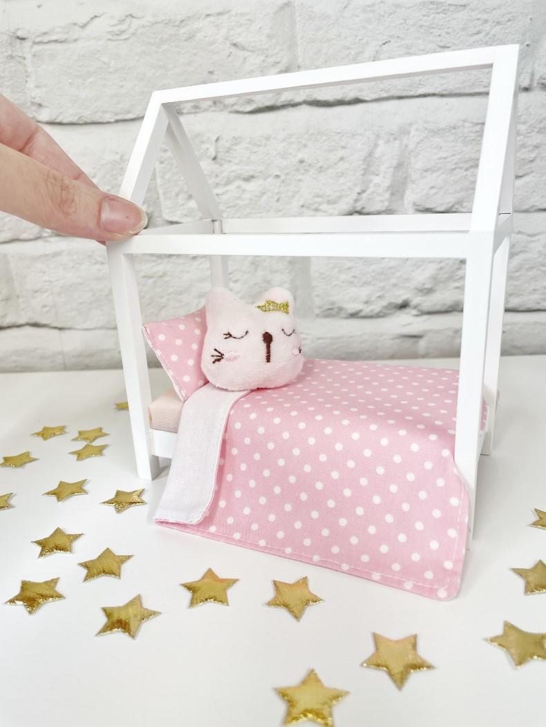 dollhouse cushion, pink cat pillow
