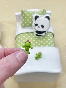 miniature green panda dollhouse bedding