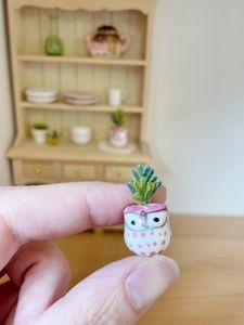 miniature owl dolls house plant