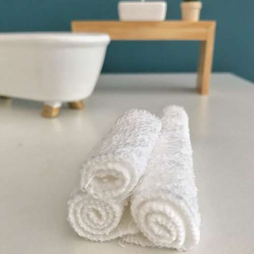 Dollhouse Miniature His & Hers White Towel Set with Soap Box 