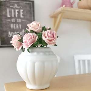 miniature vase, dollhouse vase, miniature roses, dollhouse roses