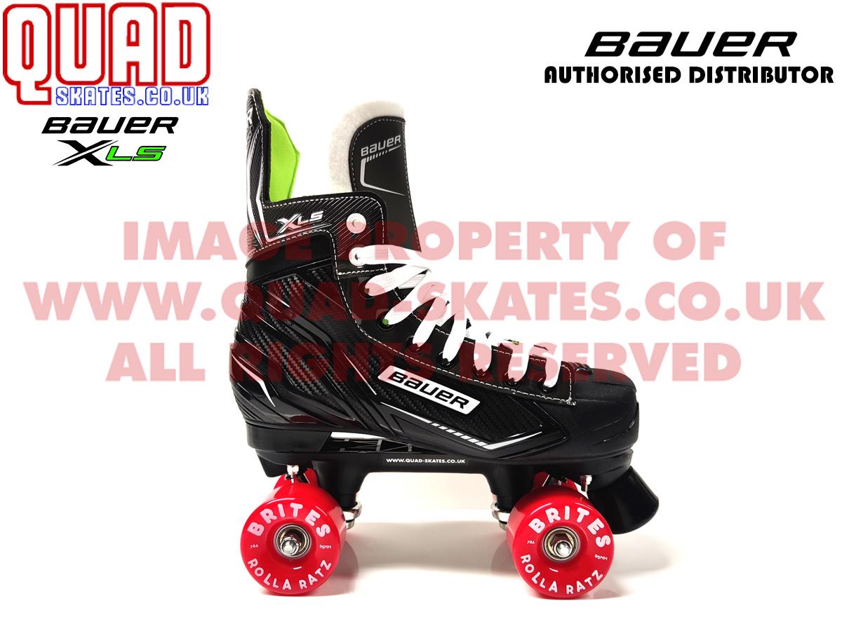 Bauer X-LS Quad Roller Skates Sims Street Wheels Green Sure-Grip Rock Plate 