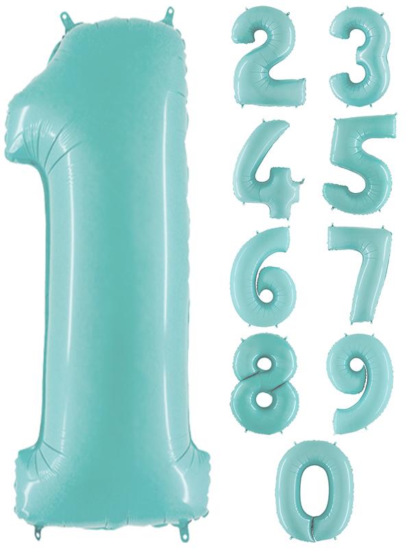 40 Inch Foil Number Balloon Pastel Blue & Weight