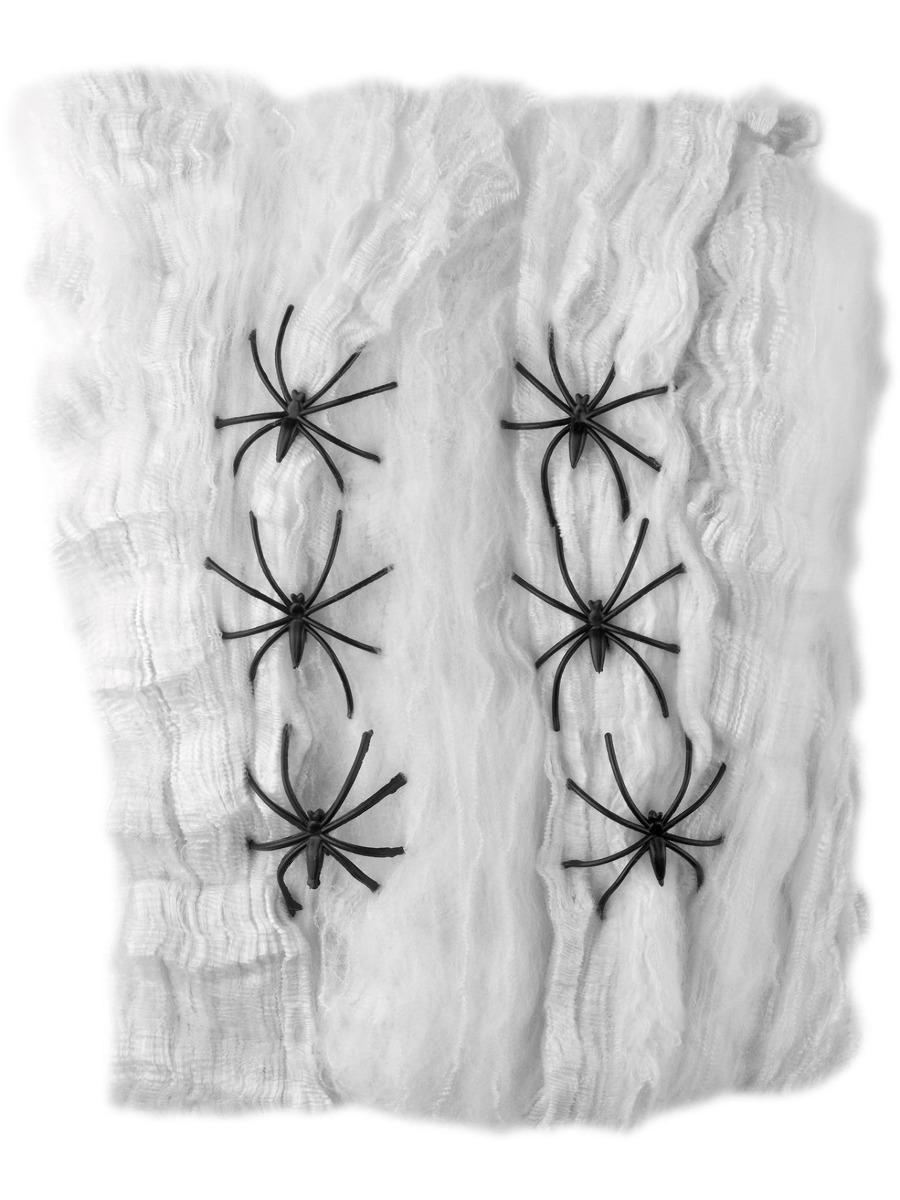 Spider Web Decoration, White, with Web & 6 Spiders