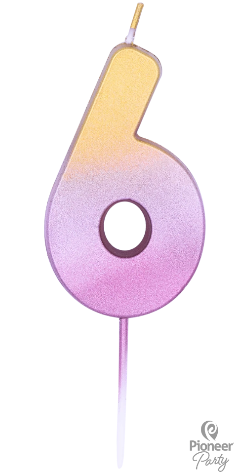 Rose Gold Ombré Number Six Candle