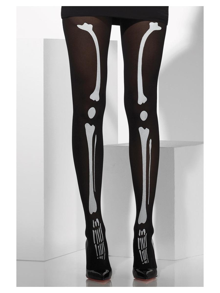Opaque Tights Black, with Skeleton Print
