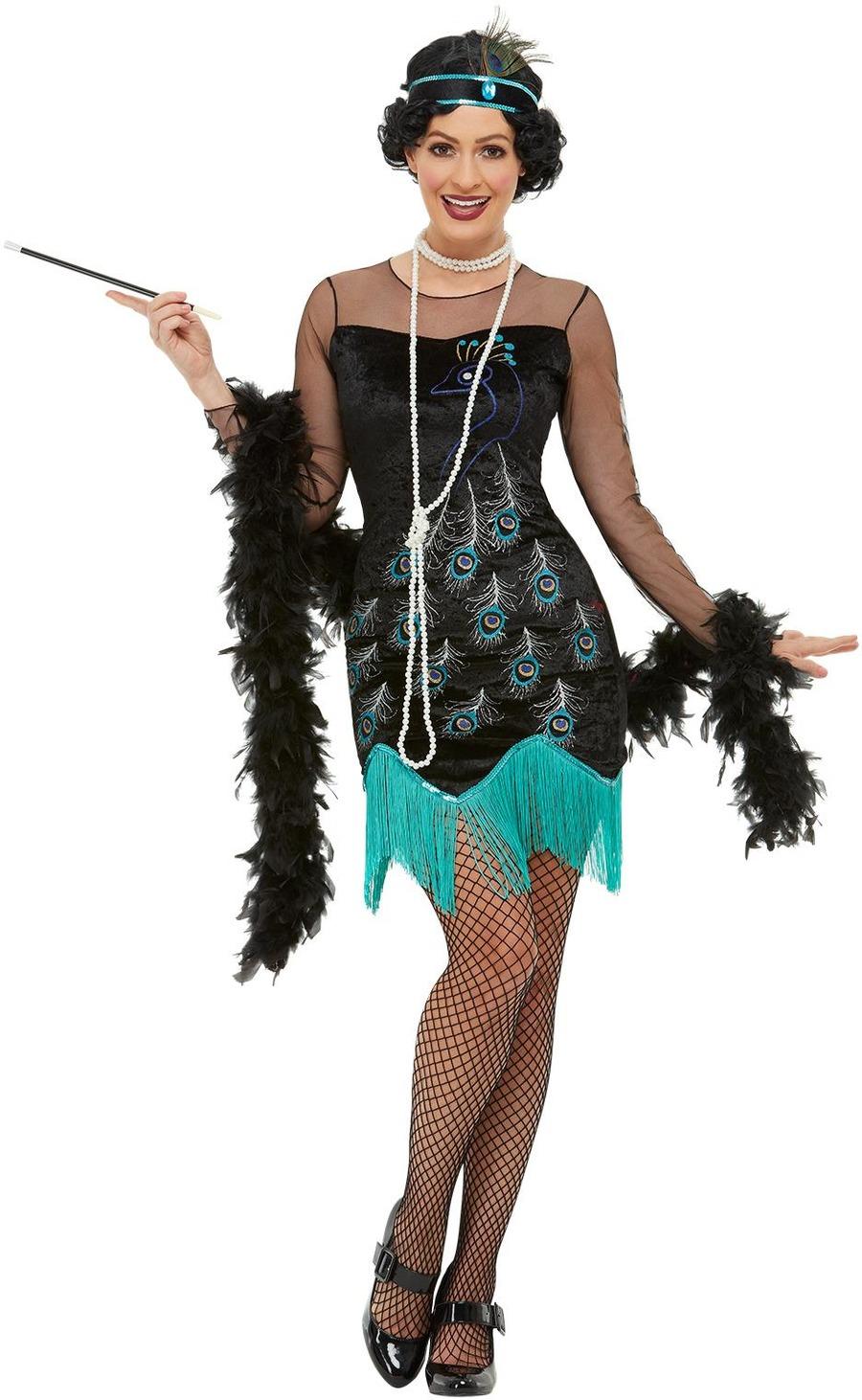 1920s Peacock Flapper Costume Glitter Print