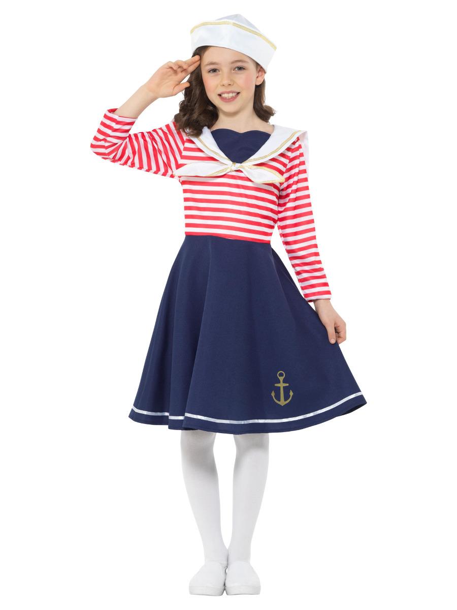 Sailor Girl Costume Blue & White with Dress & Hat