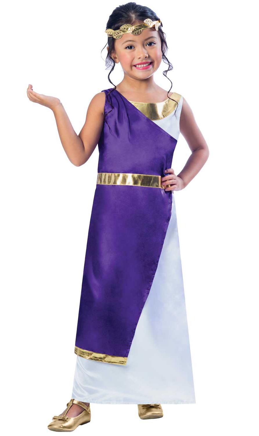 Kids Roman Girl Costume White & Purple