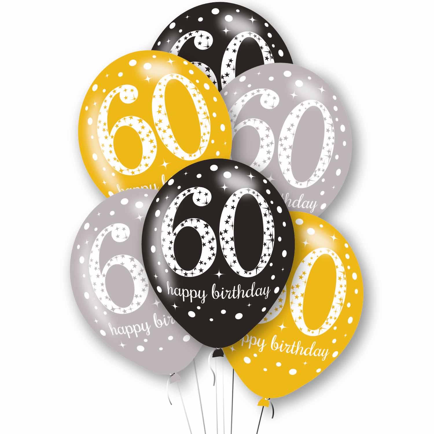 Latex Balloons Age 60 Black, Gold & Silver