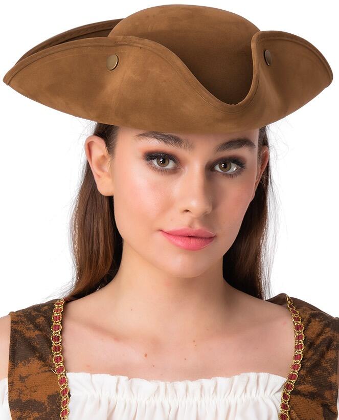 Deluxe Pirate Tricorn Hat Brown