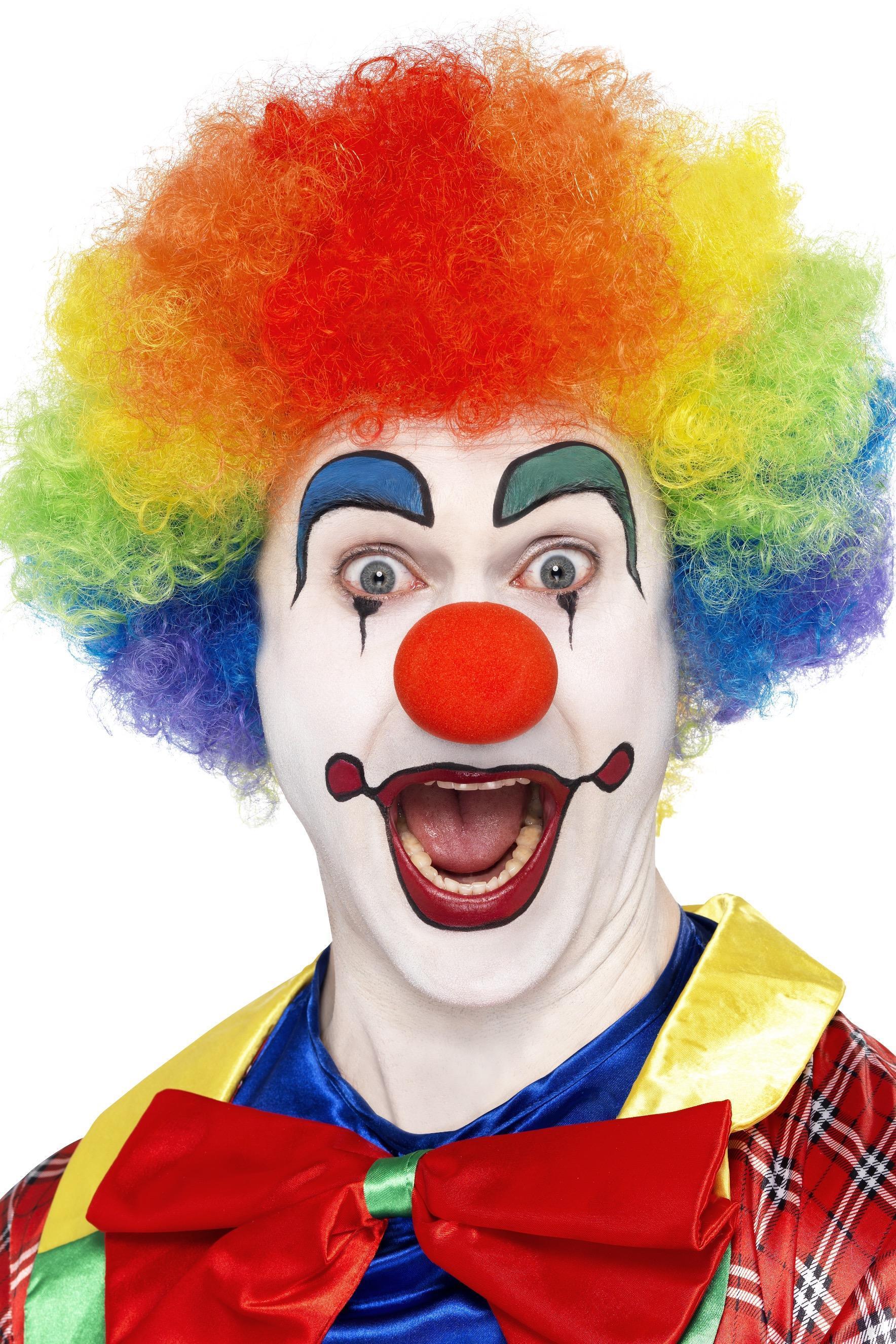 Клоун с цветами. Красный клоунский парик. Клоун. Клоунский нос. Радужный клоун.