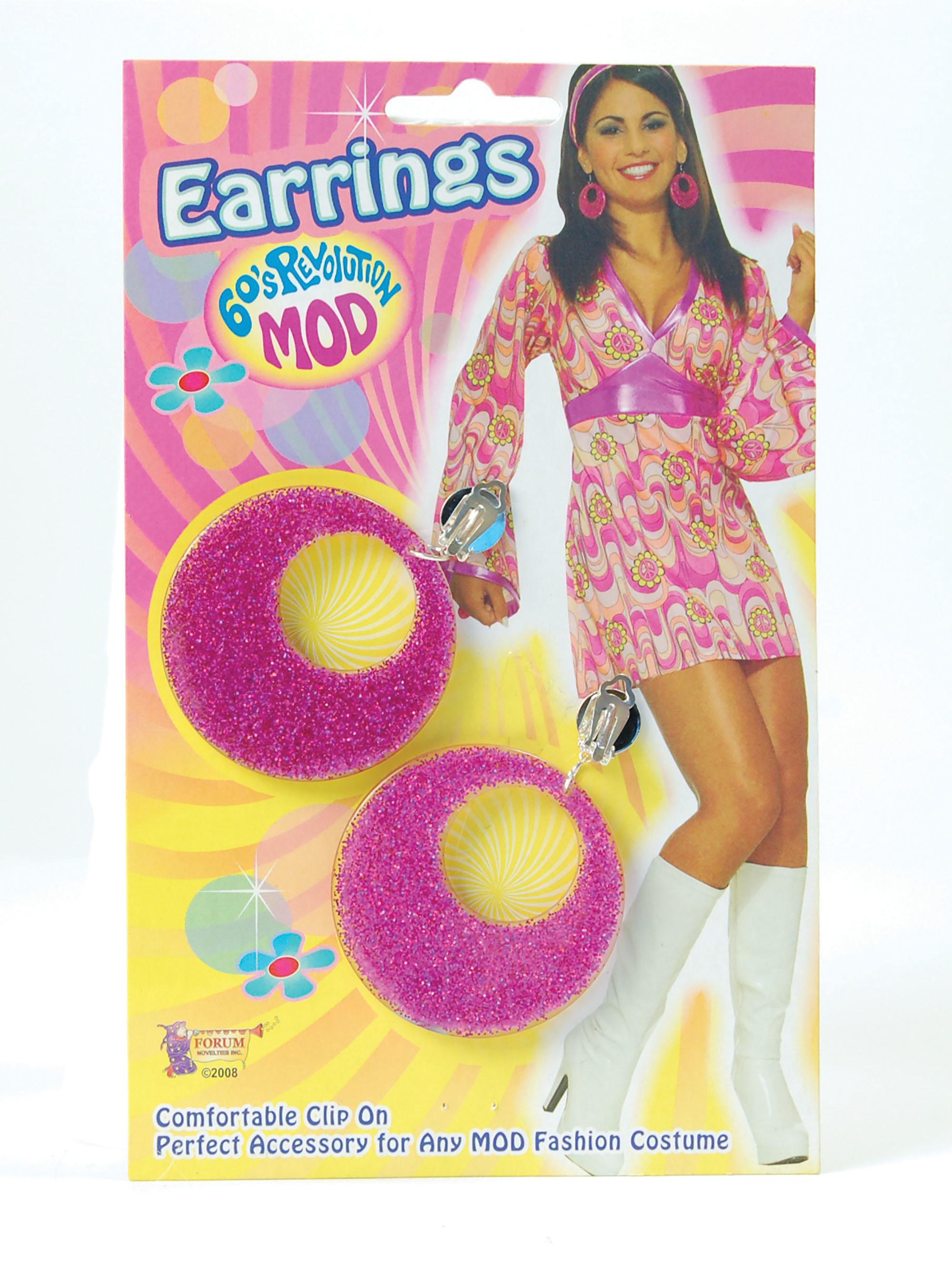 Mod Disco Glitter Earrings Pink