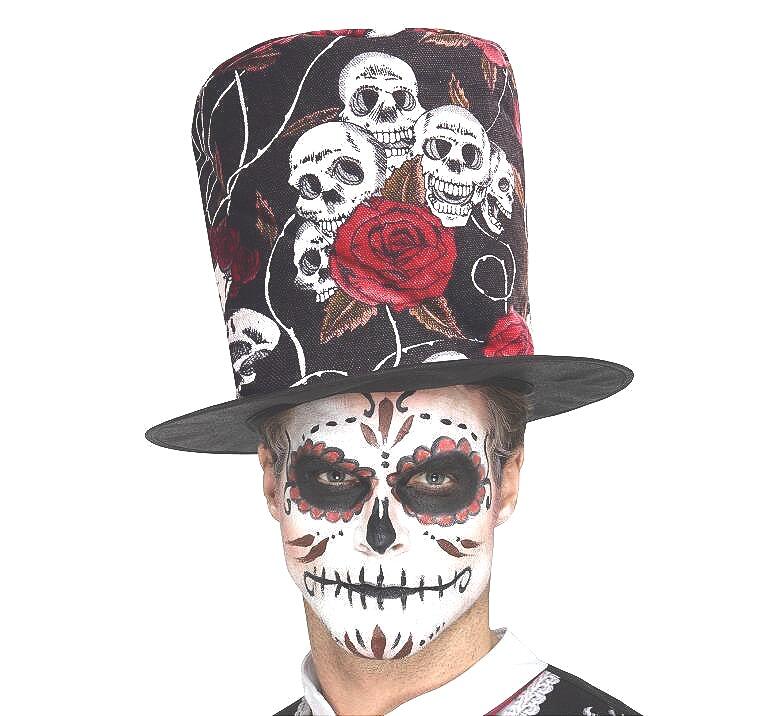 Day of the Dead Skull & Rose Top Hat