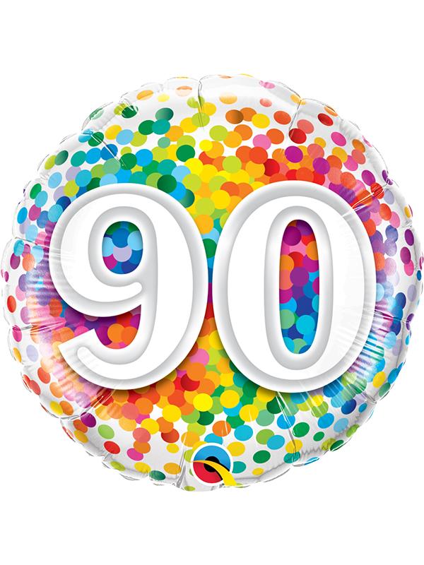 Foil Balloon Age 90 Rainbow Confetti