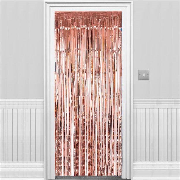 Metallic Fringed Door Curtain Rose Gold