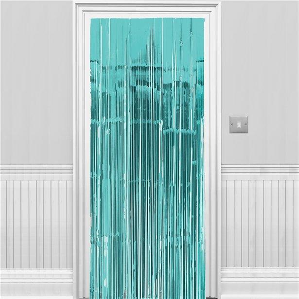 Metallic Fringed Door Curtain Caribbean Blue