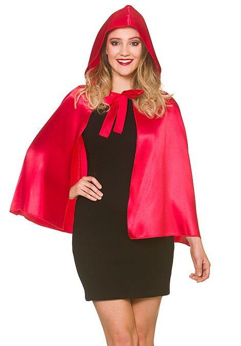 Deluxe Satin Short Hooded Cape Red