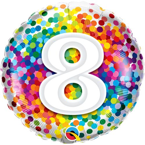 Foil Balloon Age 8 Rainbow Confetti