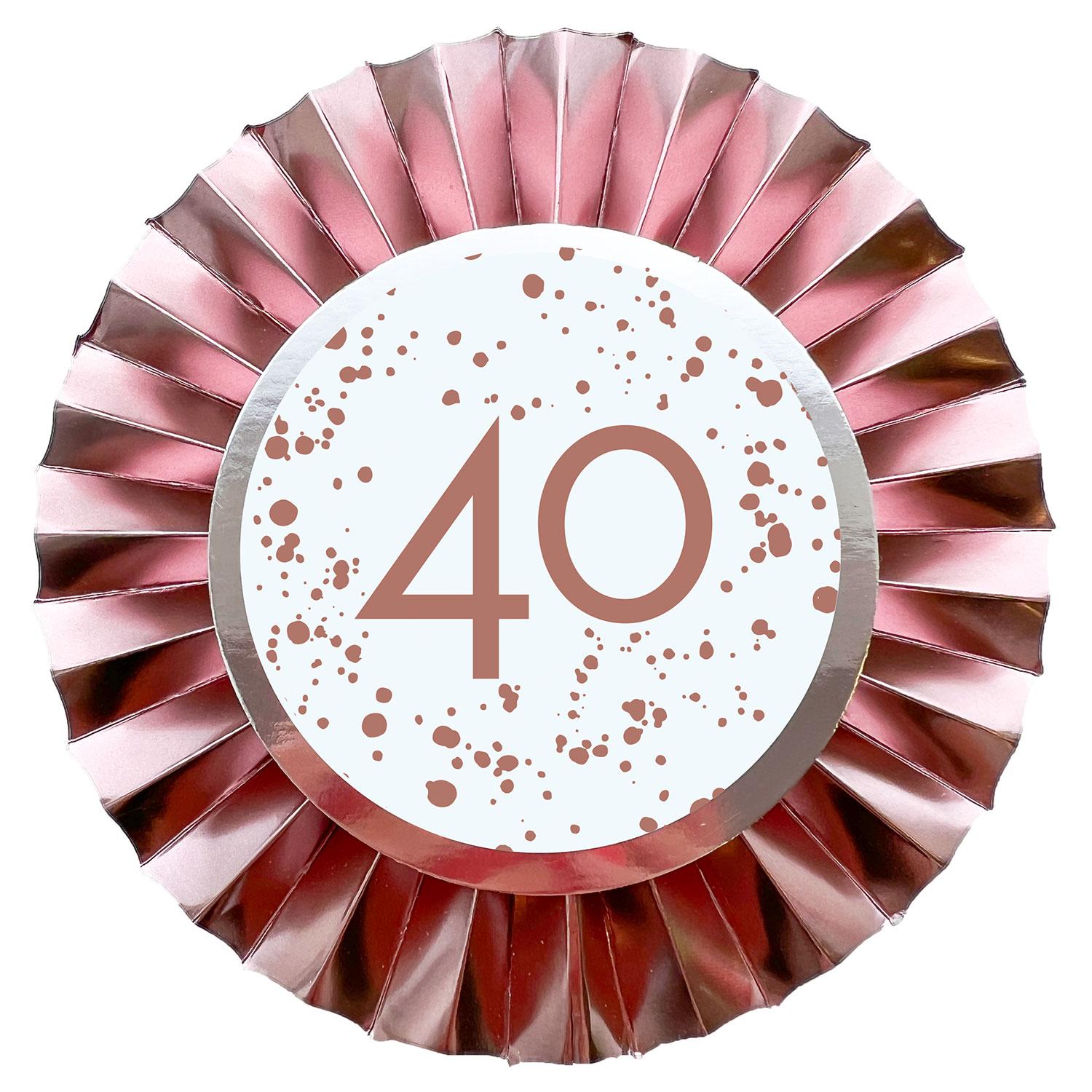 Rose Gold 12cm Rosette Badge 40th