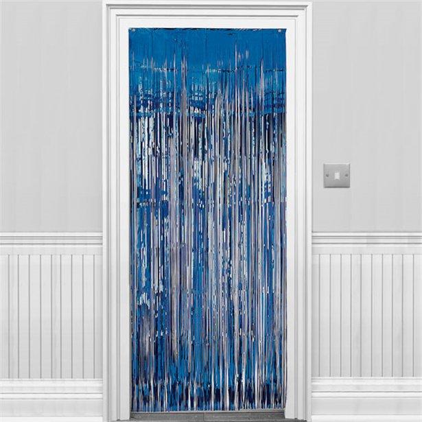 Metallic Fringed Door Curtain Royal Blue