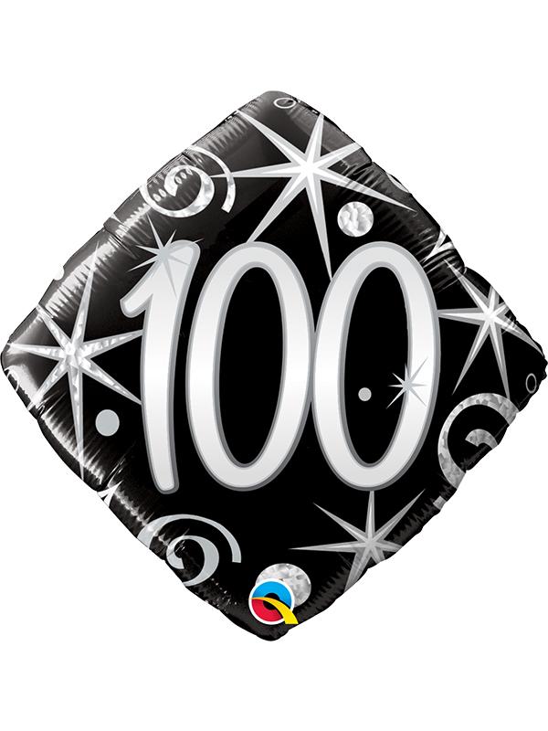 Foil Balloon Age 100 Elegant Sparkles Black