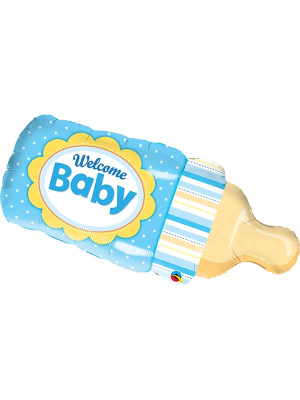 Foil Balloon Welcome Baby Bottle Blue