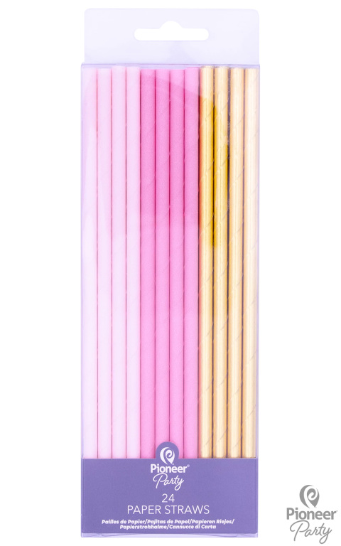 Pink & Gold Dot Paper Straws 24ct